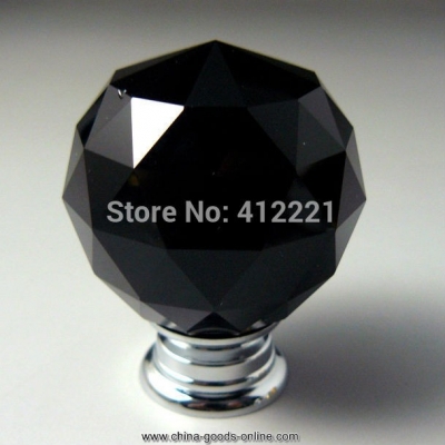 10pcs/lot nice 40 mm original black smooth crystal dresser wardrobe cupboard cabinet door knob in chrome [Door knobs|pulls-138]