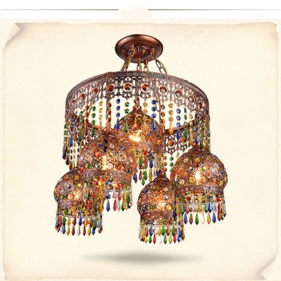 2015 unique design hand knitting bohemian luxury villa iron and crystal 5 head vintage led chandelier