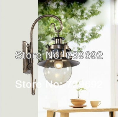 american vintage rustic wrought iron wall lamp antique black +glass ball lamp shade w26*45h cm 1*e27