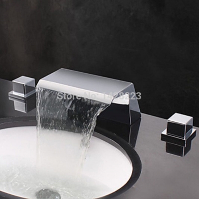 chrome brass widespread waterfall 3pcs bathroom basin faucet deck mounted brass vanity sink mixer tap