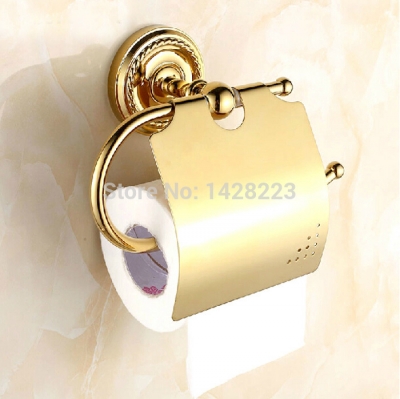 fashion wall mounted golden brass toilet roll paper holder w/ plate cover