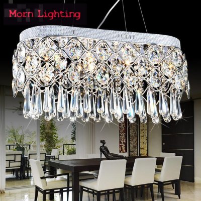 luxurious crystal dining pendant lamp modern creative oval restaurant hanging lighting modern rectangular crystal chandelier