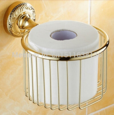 modern wall mounted golden finish brass bathroom toilet paper holder basket holder