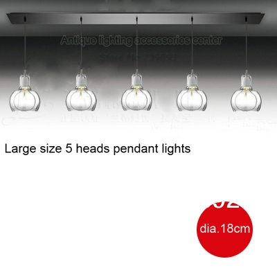 retro north europe style (dia.18*23cm) 5 heads edison light bulb glass pendant lamps light e27 220v square ceiling base