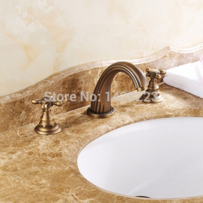 retro style brass deck mounted and cold water basin faucet dual handles basin vessel sink mixer taps