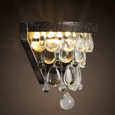 w27cm european vintage painted carving iron luxurious k9 crystal wall lamp with 2pcs led bulb