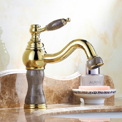 whole and retail new golden brass deck mounted bathroom basin faucet swivel spout sink mixer tap ms-6516k
