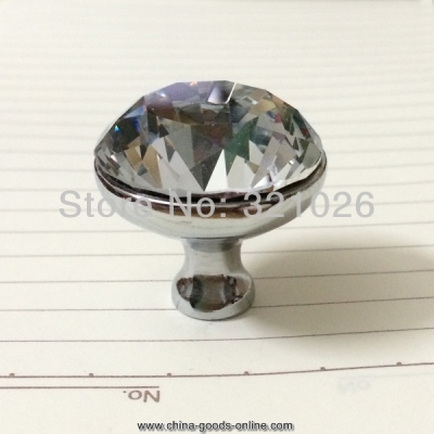 --10pcs/lot 30mm saucer type base-clear k9 crystal drawer knobs/handles with zinc base chrome finish for furniture