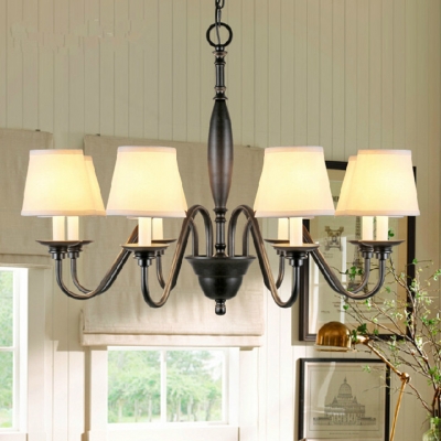 2015 american country modern simple led painted iron chandelier with fabric lampshades