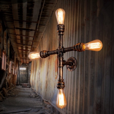 4 lights loft style water pipe edison wall lamp indoor vintage industrial wall light fixtures lighting for bar dining room