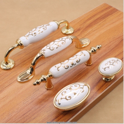ceramic handle white ceramic gold handle factory direct whole shoe cupboard style zinc alloy drawer pull handle