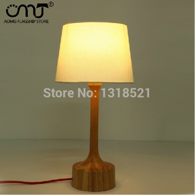 fabric shade and base wood modern restaurant table lights nature wood table lamp/light with white cylinder shade