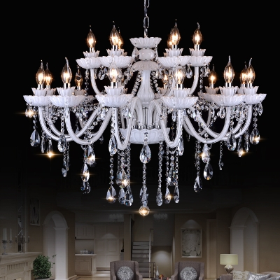 large crystal chandeliers white 18 arms luxury cristal para lutre chandelier lighting suspension luminaire dining lustres sala