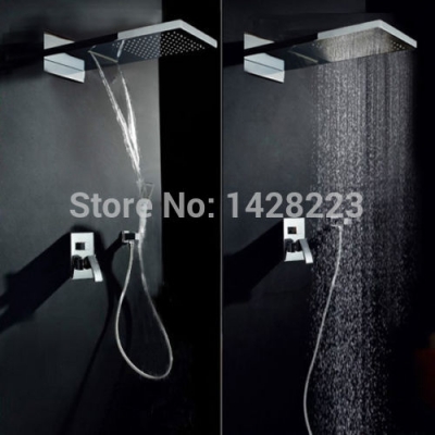 luxury fancy waterfall rain shower faucet sets double functions with the hand shower chrome finished