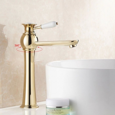 luxury fashion solid brass with ceramic handle tall deck mounted bathroom faucet single hole mixer tap dl-9003