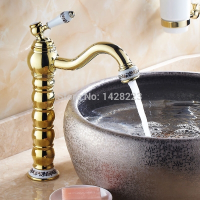 luxury gold polished deck mounted bathroom basin sink faucet countertop single handle basin mixer tap