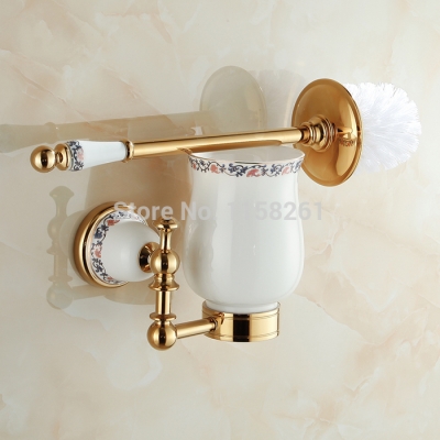 luxury toilet brush holder golden finishing solid brass base glass cup cleaning brush set xl-3313k