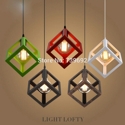 modern brief nordic industrial metal square pendant lights for living room wrought iron single-head restaurant pendant lights