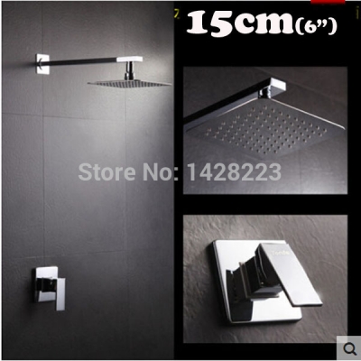 polished chrome ultrathin 6" rain shower set faucet concealed install single handle 15cm brass showerhead