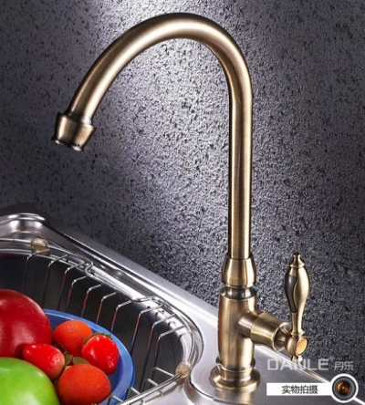 single cold water antique brass kitchen tap faucet