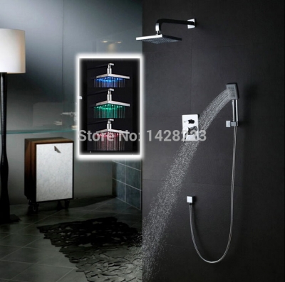 wall mount led light shower faucet single handle chrome finished shower set mixer taps with handheld
