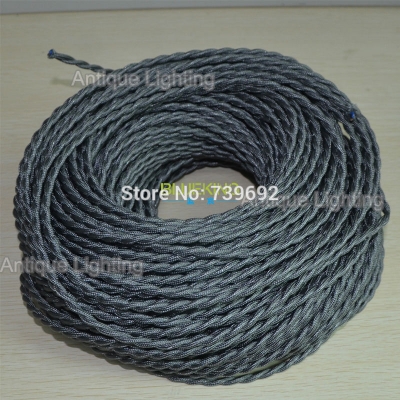 4m/lot 2*0.75mm^2 silver grey vintage twisted electrical wire textile cable vintage lamp cord pendant light lamp wire