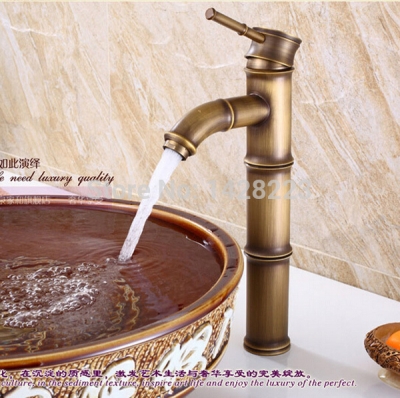 beautifull " bamboo shape " and cold brass basin sink faucet deck mounted antique brass finished