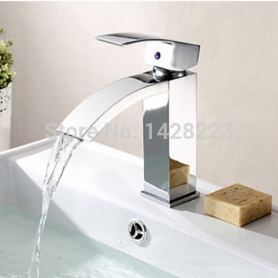 contemporary solid brasswaterfall bathroom sink faucet chrome finish single hole basin mixer tap
