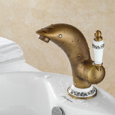 dolphin basin faucet brass bathroom blue and white porcelain antique faucet bathroom sink tap and cold water gyd-2320f