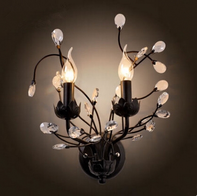 led crystal american country wall light with 2 lights for home lighting branch beside lamp arandela lamparas de parede