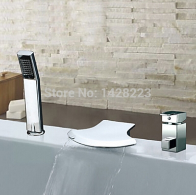 modern deck mounted bathroom 3pcs bathtub faucet set with handshower chrome finished single handle