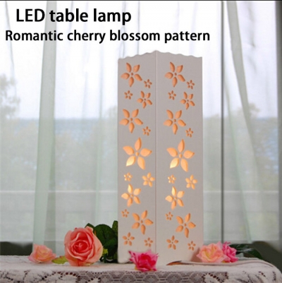 romantic cherry blossom pattern table lamp,ac85-265v 5w the white square abajur for bedroom living room study
