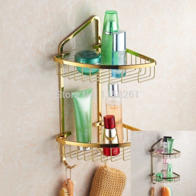 wall mounted gold finish new brass bathroom shower shelf triangle bathroom basket holder sanitary ware hj-119