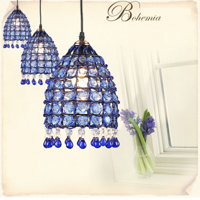 2015 unique blue mediterranean pastoral style iron crystal bohemian pendant light north europe creative bar pendant light