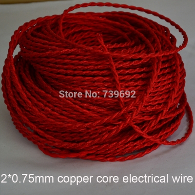 (5m/lot) dia.0.75mm red color knitted cloth vintage twisted electrical wire/copper conductor electrical wire for pendant light