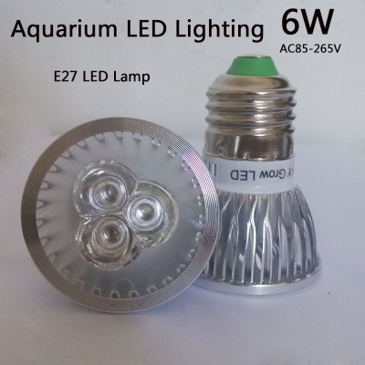 6w aquarium led lighting e27 ac85-265v led lamp, blue & white & green , for the fish tank lighting, aquatic plants to grow