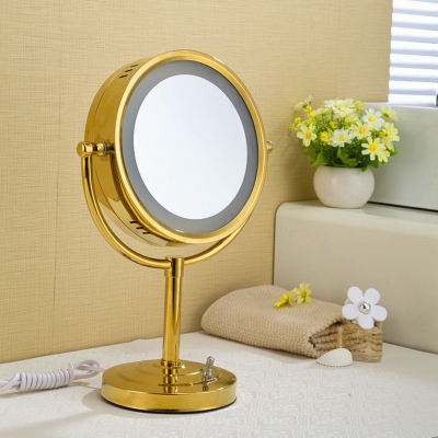 8" bathroom accessories 1x3x make-up tool brass beauty makeup mirror magnifying led golden finish espelho makeup dual face 1158a