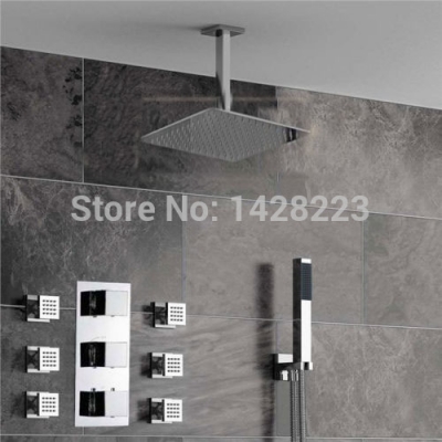 auto-thermostat 8" rainfall shower faucet 6pcs massage jet bathroom shower mixer taps with handshower