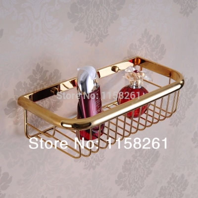 bath shelf 30cm wall mounted golden finish strong brass made square single tier bathroom shelf bathroom basket hj-105k