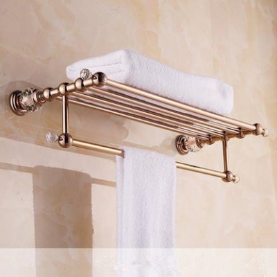 crystal wall mounted rose golden brass finish bathroom accessories towel racks towel shelf hk-20e
