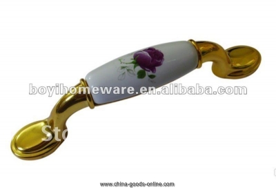 gold zinc alloy purple rose ceramic knobs whole and retail discount 50pcs/lot a05-bgp
