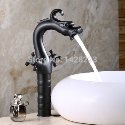 good-quality deck mounted countertop bathroom basin sink mixer taps dual handles "dragon shape " basin sink faucet