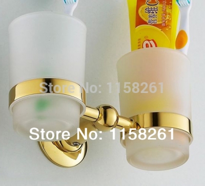 modern accessories luxury european style golden copper toothbrush tumbler&cup holder with 2 cups wall mount bath product st-3197