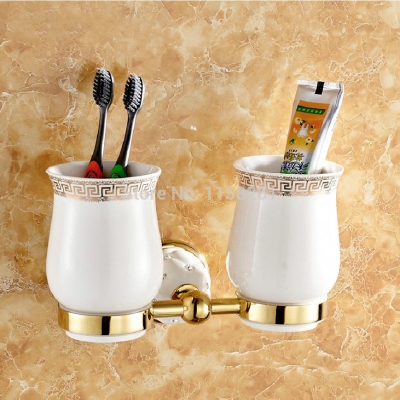 new modern accessories luxury european style golden copper toothbrush tumbler&cup holder wall mount bath product 5203