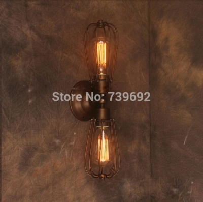 rh loft retro wall lamp for bedroom bedside adjustable wall mount 2 cage lamps industrial lighting for home,bar decor.
