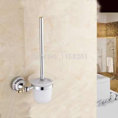 toilet brush holder,solid brass construction base chrome finish + frosted glass cup,bathroom accessories st-3694