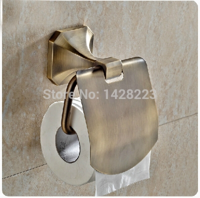 unique design wall mount solid brass bathroom toilet paper rack with cover antique brass finished