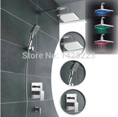 wall mounted ceiling mounted bathroom shower faucet set 8" rainfall concealed install led shower mixer taps