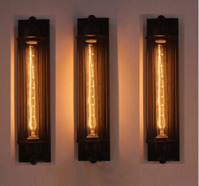 whole price 6pcs/lot long cage wall lamp 20th filament shade iron cage black finished tube bulb lighting e27 wall lamp