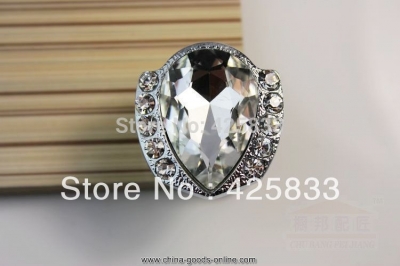 10pcs single hole k9 crystal zinc alloy furniture bright chrome clear drawer knobs handle kids diamond pulls